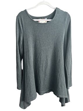 Cupio Women’s Long Sleeve Scoop Neck Viscose Blend Tunic Top Charcoal Size XL